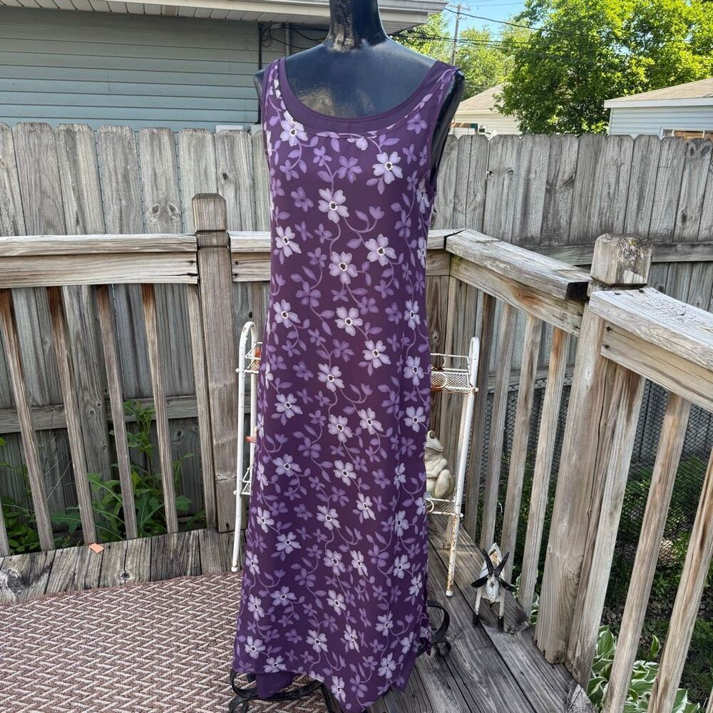 NWT Y2K Spiegel Purple Floral Maxi Dress Sleeveless Size 4